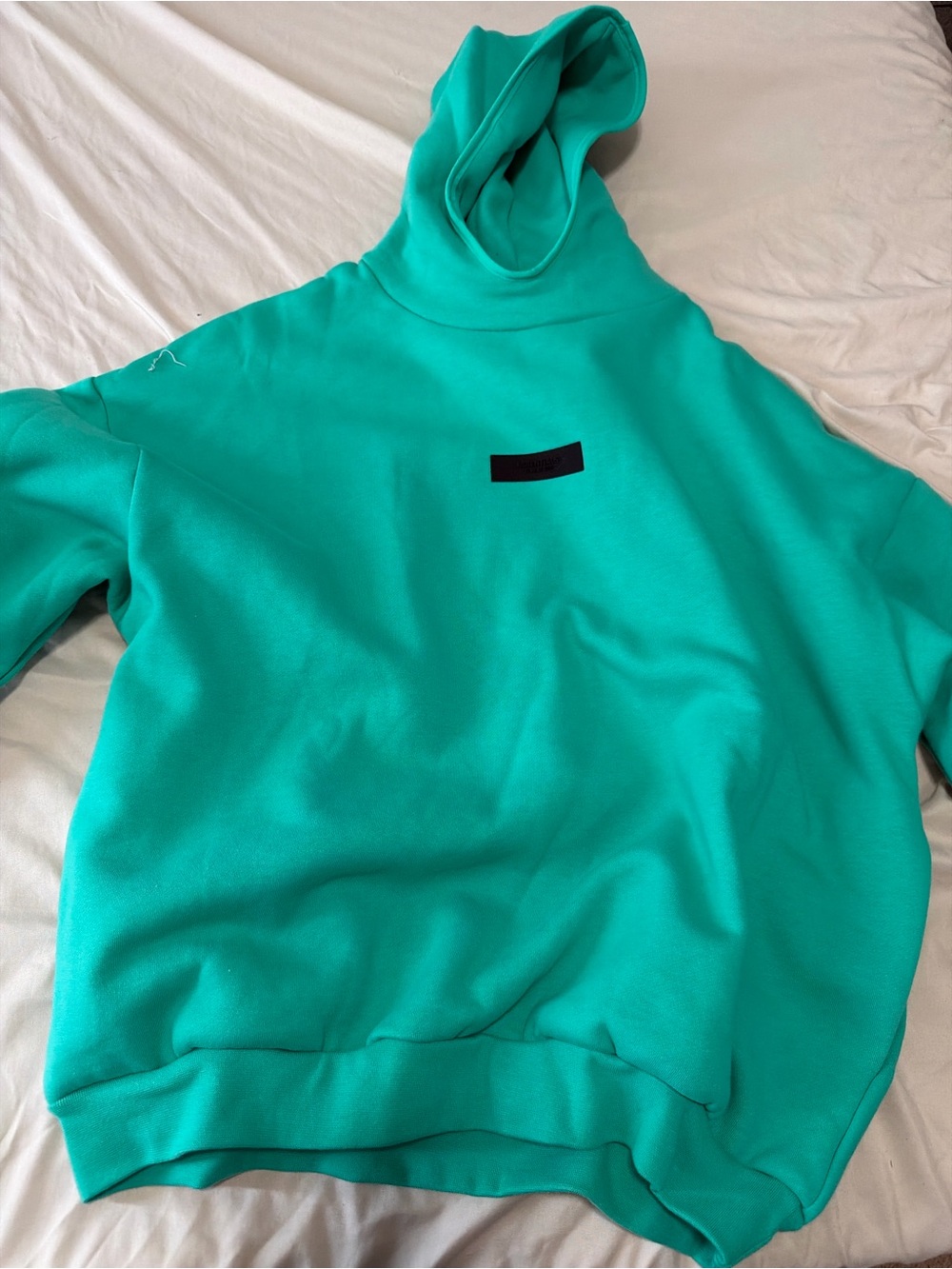 Fear of God Teal Green Cowl-Neck Sweatshirt with Black Logo Patch